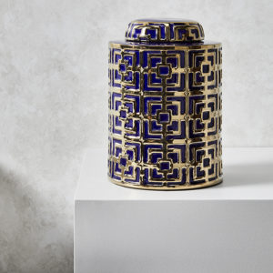 elegant urns gold and blue oriental lidded urn