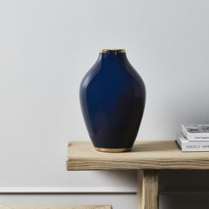 Elegant urns tall blue and gold rimmed porcelain urn