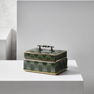 elegant urns square lidded green and gold trinket box